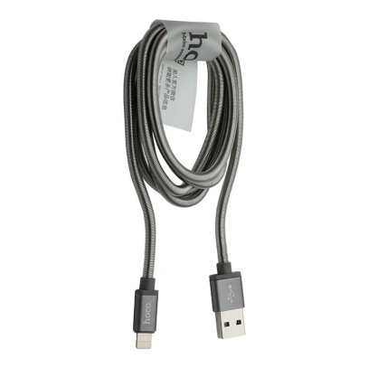 USB кабель hoco. Металлический 1,2 м разъем Lightning (U5) Серый