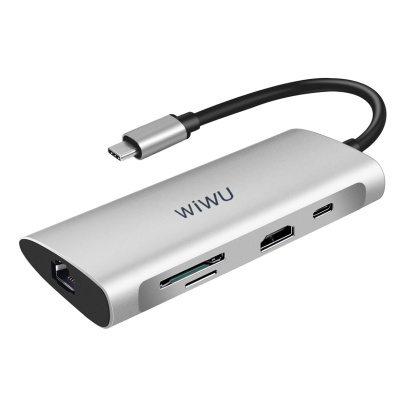 Хаб WiWU Alpha 3*USB3.0+SD+Micro SD+HDMI+RJ45+Type C (831HRT) Серый
