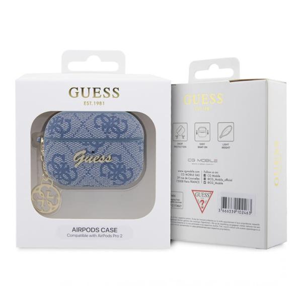Чехол для Airpods Pro 2 Guess PU leather 4G with metal logo and Heart charm (GUAP2G4GSMB) Синий
