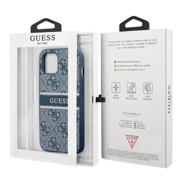 Чехол Guess для iPhone 14 PU 4G Stripe printed logo Hard (GUHCP14S4GDBL) Синий