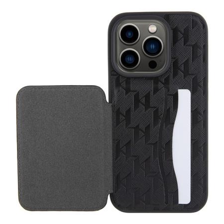 Чехол Karl Lagerfeld для iPhone 15 Pro Cardslot Stand PU Saffiano Monogram Plate logo Hard (KLHCP15LSAKLPSCK) Черный
