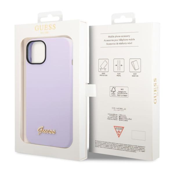 Чехол Guess для iPhone 14 CG Mobile Liquid silicone Gold metal logo Hard (GUHCP14SSLSMU) Сиреневый