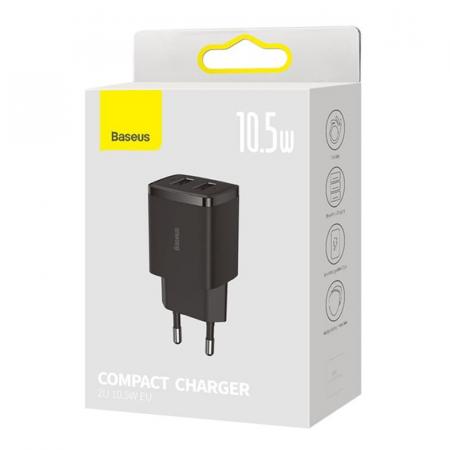 Зарядное устройство Baseus Compact Charger 2 USB-A 10,5Вт CCXJ010201 (CCCP10UE) Чёрный