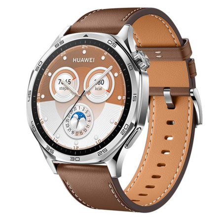 Часы HUAWEI Watch GT 5 Silver, 46 мм, цвет корпуса серебряный, цвет ремешка коричневый