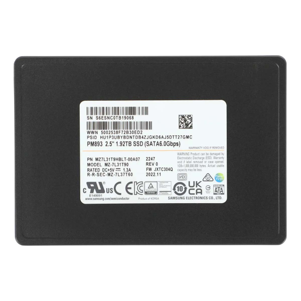 SSD накопитель Samsung PM893 1920Gb 2.5" SATA III (MZ7L31T9HBLT-00A07)