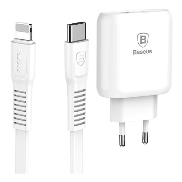 Зарядное устройство USB Type-C с кабелем Baseus (2 USB) Quick Charge 32Вт 5V/9V/12V Bojure Series разъем Lightning (TZTUN-BJ02) Белый